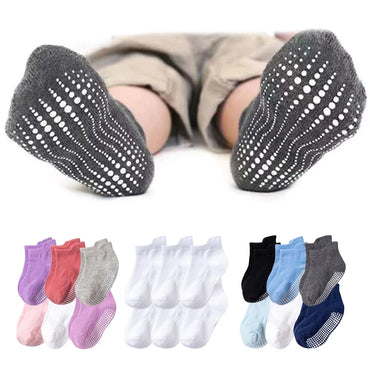 6 Pairs/lot 0 to 6 Yrs Cotton Children's Anti-slip Boat Socks For Boys Girl Low Cut Floor Kid Sock With Rubber Grips Four Season