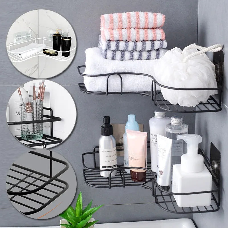 Japanese-style wrought iron bathroom shelf wall-mounted shower gel storage rack toilet free punch toiletry stand