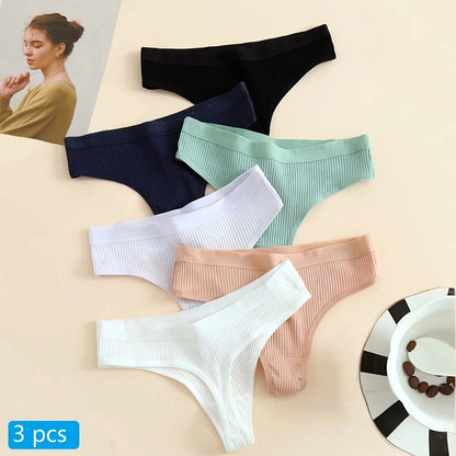 3Pcs/Lot Women's Panties Cotton Underwear Low Waist Briefs Girls Seamless Solid Color Underpant Female Sexy Tanga Thong T Back