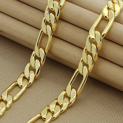 High Quality Men's 8mm 24'' 60cm Gold Necklace 24k Yellow Gold Color Figaro Chain Necklace For Male Luxury Jewelry