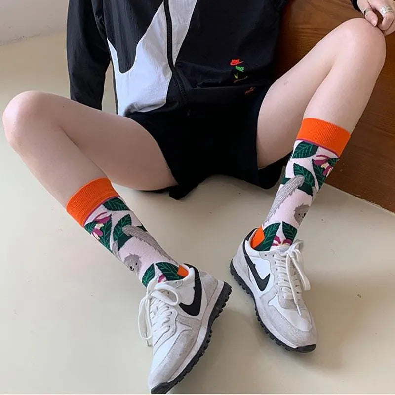 Mode coloré automne hiver bas femmes chaussettes plante hérisson Slothsi coton chaussettes personnalité droite chaussettes à la mode