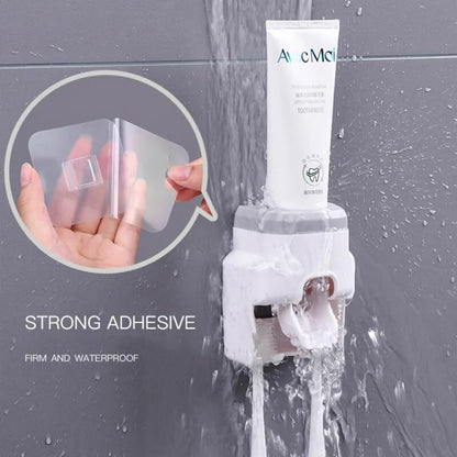 Creative Wall Mount Automatic Toothpaste Dispenser and Small Toothbrush Holder Toothpaste Squeezer for Family Shower Bathroom