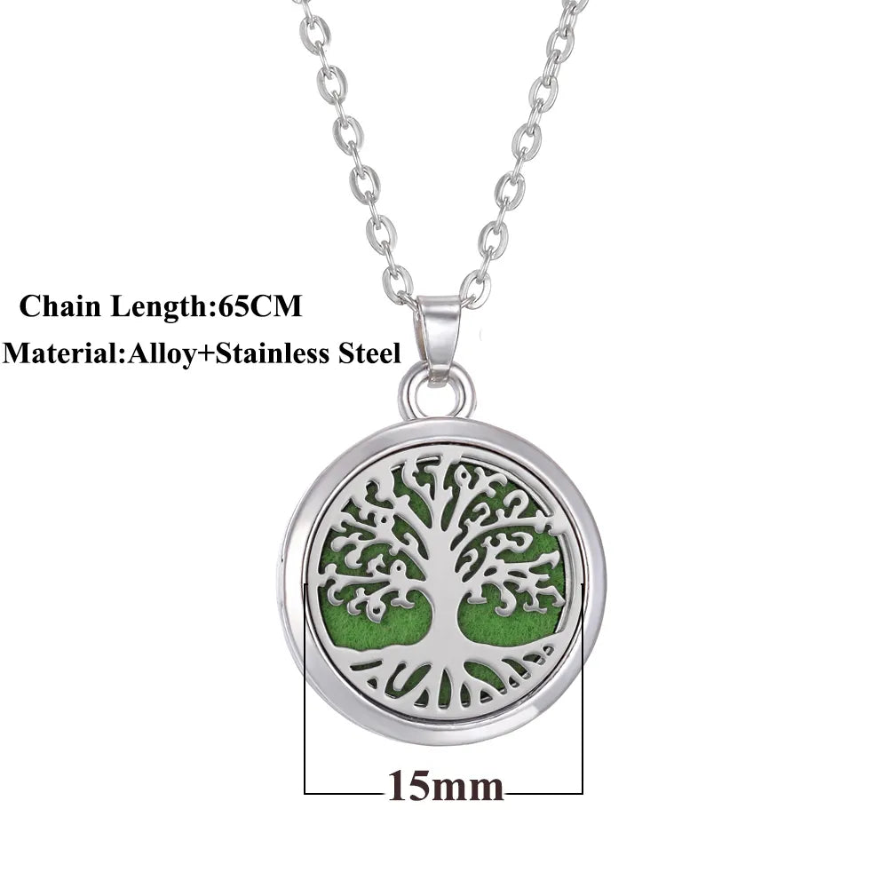 Tree of Life Aromatherapy Necklace Perfume Essential Oil Diffuser Alloy Stainless Steel  Locket Pendant Aroma Diffuser Necklace