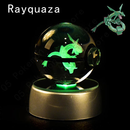 Pokemon 3D Crystal Ball Pikachu Gengar Mew Mewtwo Figurines Lamp Base Pokeball 3D Pokemon Glass Ball Statue Kids Birthday Gift