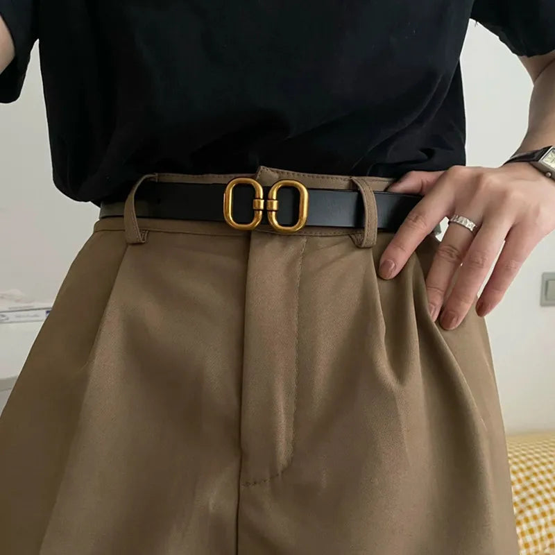 Ceinture en cuir Pu pour femmes, boucle en métal de styliste, sangle de taille, robe en jean, pantalon, ceinture décorative assortie avec tout