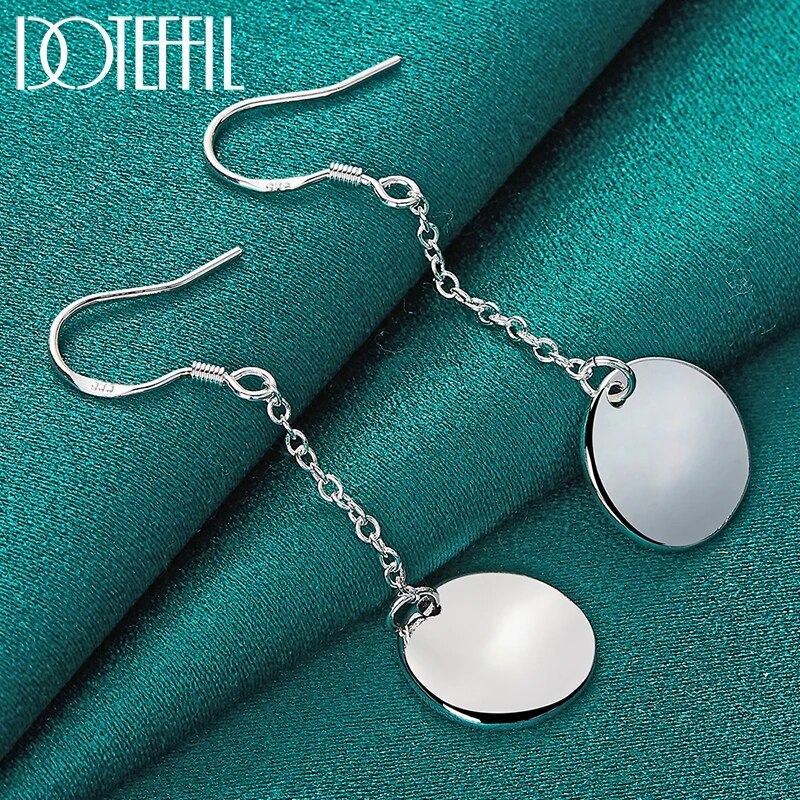 DOTEFFIL 925 Sterling Silver Smooth Bump Round Long Drop Earrings