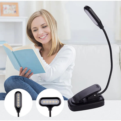 LED Eye Protection Book Night Light Adjustable Mini Clip-On Study Desk Lamp Battery Powered Flexible for Travel Bedroom Reading