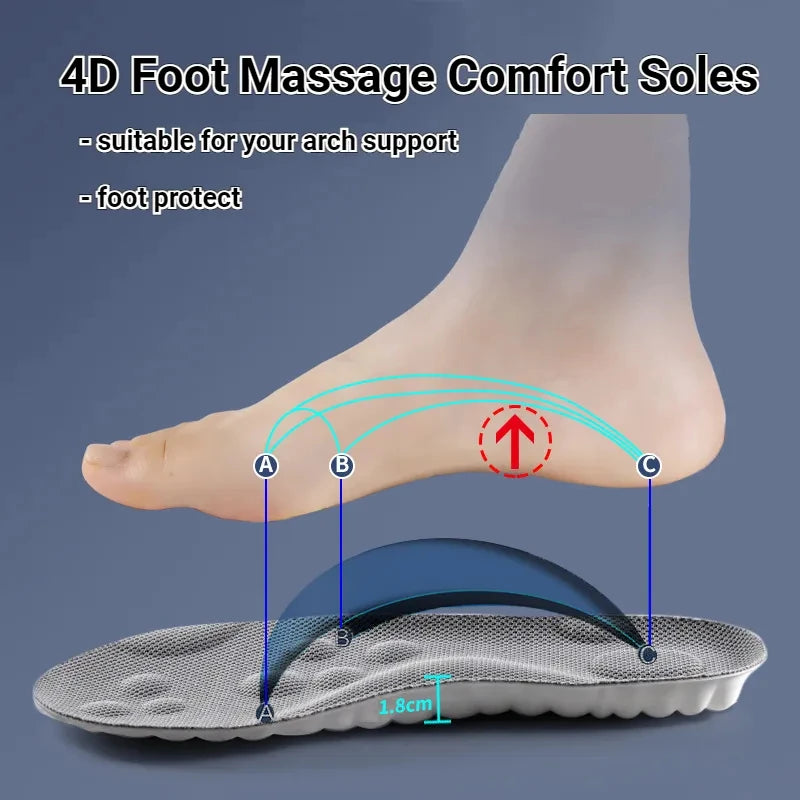 New 4D Massage Insoles Super Soft Sports Shoes Insole for Feet Running Baskets Shoe Sole Arch Support Orthopedic Inserts Unisex