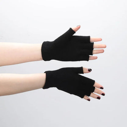 1 paire de gants de poignet tricotés noirs, courts, demi-doigts, sans doigts, chauds, extensibles, pour le travail, pour femmes et hommes, accessoires de cyclisme, hiver