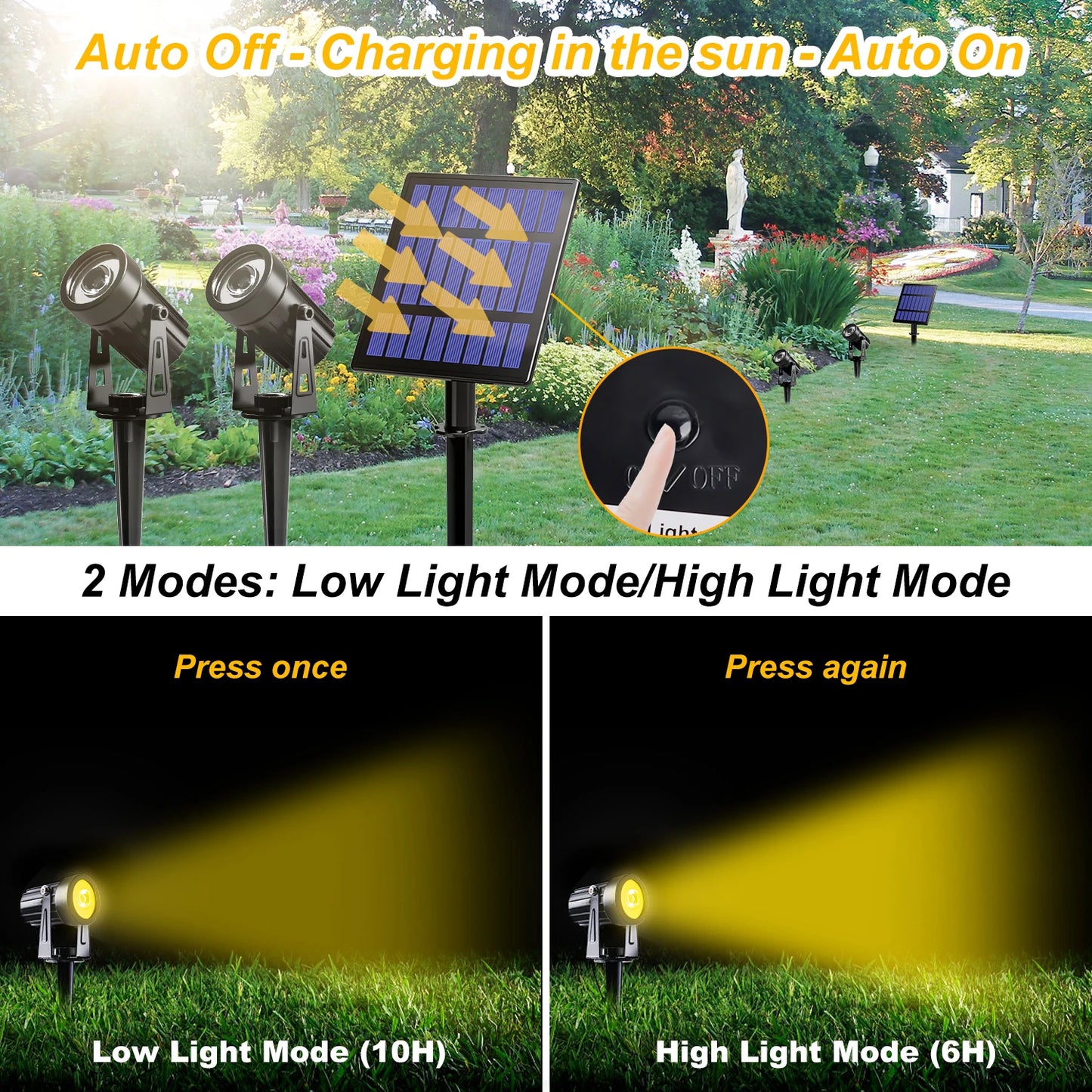 T-SUNRISE Solar Powered Spotlight 2 Warm White Lights Solar Panel Outdoor Lighting Landscape Yard Garden Tree Separately Lamp