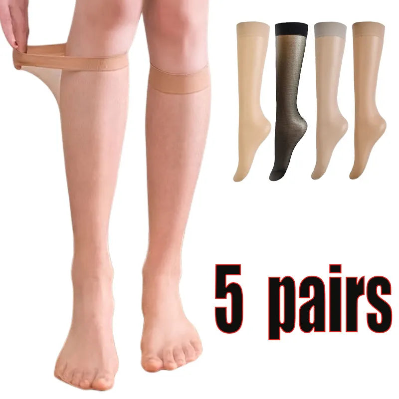 Bas en Nylon Ultra-fins pour femmes, 5 paires = 10 pièces, chaussettes transparentes à élasticité pour dames, chaussettes longues de haute qualité pour filles