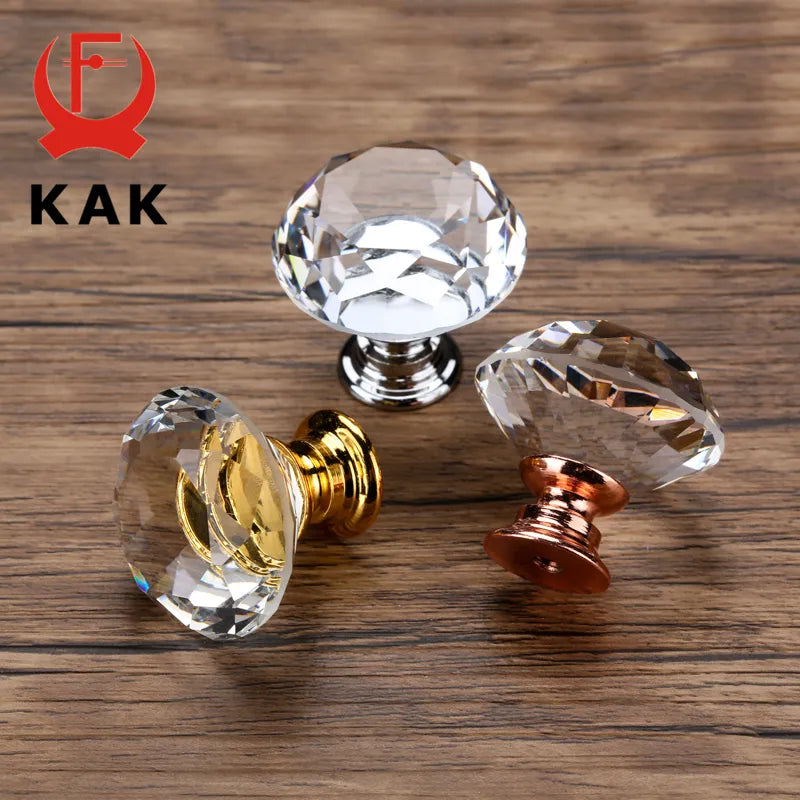 Boutons en verre cristal en forme de diamant, 20-40mm, pour placard, tiroir, cuisine, porte, garde-robe, quincaillerie