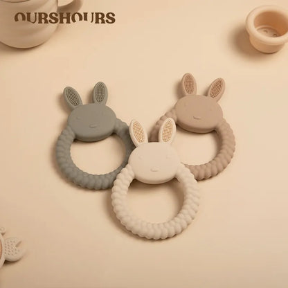 1Pcs Food Grade Baby Silicone Teether Toy Cartoon Rabbit Nursing Teething Ring BPA Free Newborn Health Molar Chewing Accessories