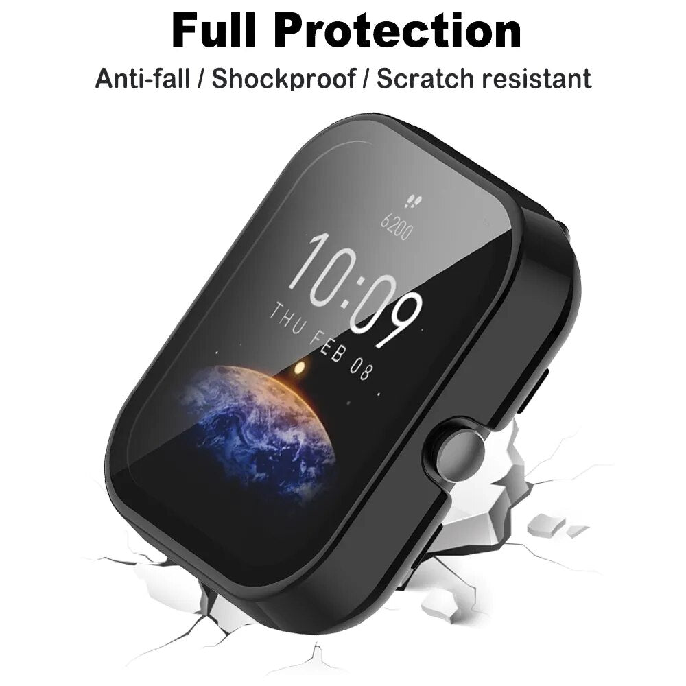 Case + Glass for Amazfit Bip 5 3 Pro Screen Protector All Around Coverage Protective Bumper Case Cover Anti-scratch Accessories