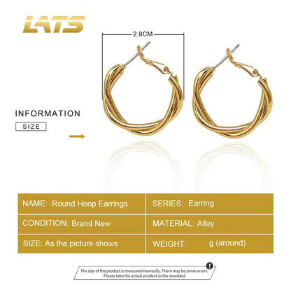 Fashion Distortion Interweave Twist Metal Circle Geometric Round Hoop Earrings for Women Accessories Retro Party Jewelry