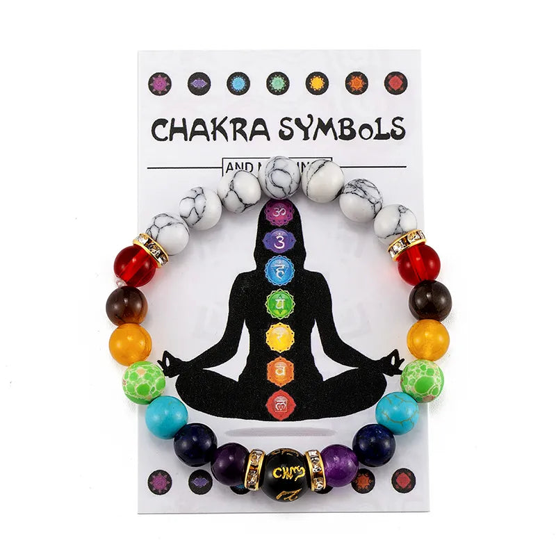 Bracelet 7 Chakras avec Carte de Signification pour Hommes Femmes Cristal Naturel Guérison Anxiété Bijoux Mandala Yoga Méditation Bracelet Cadeau