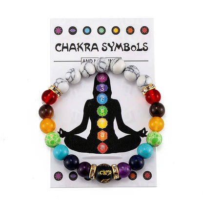 Bracelet 7 Chakras avec Carte de Signification pour Hommes Femmes Cristal Naturel Guérison Anxiété Bijoux Mandala Yoga Méditation Bracelet Cadeau