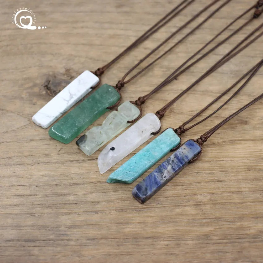 Collier pendentif en tranches de pierre naturelle en cristal de guérison, Chakra Reiki Gmes Quartz Lapis améthyste Amazonite, bijoux pour femmes