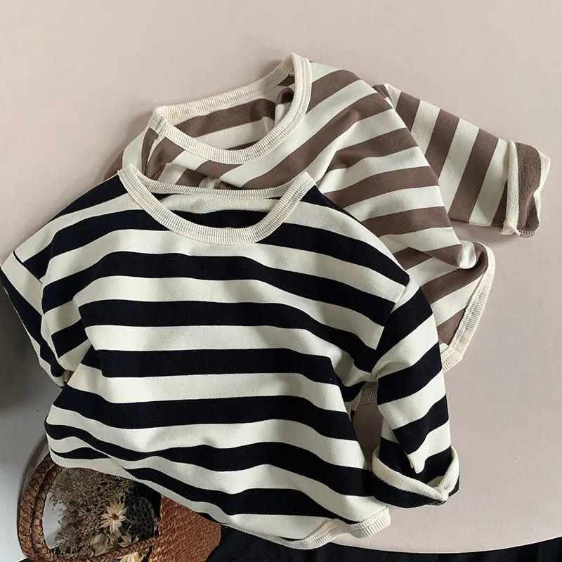 Children Casual T Shirt Loose Kids Striped T Shirts Cotton Tee Boys Girls Long Sleeve Tops Baby Clothes