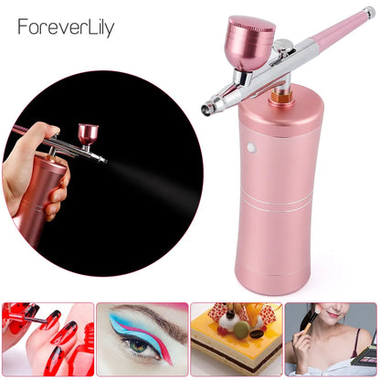 Topp 0,4 mm Rosa Mini Air Kompressor Kit Air-Brush Paint Spray Gun Airbrush För Nail Art Tatuering Craft Cake Nano Fog Mist Sprayer