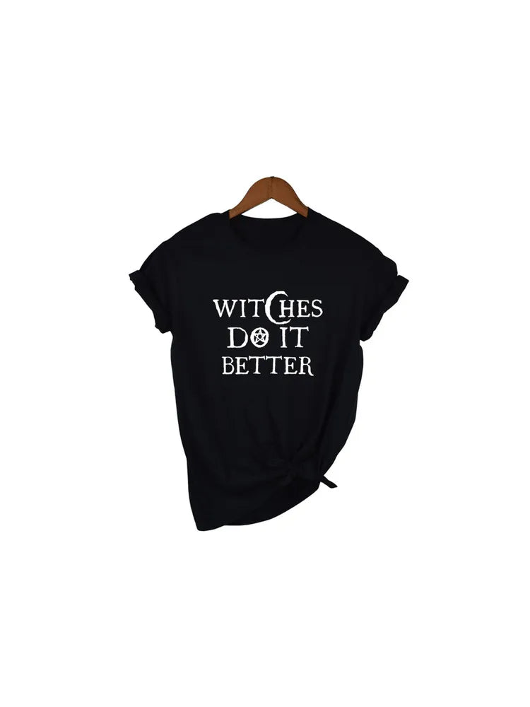 Witches Do It Better T-Shirt Black Gothic Tee Shirt Summer Fashion Tumblr Grunge Tshirts Short Sleeve O-neck Printed Tee Shirt