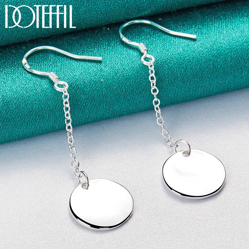 DOTEFFIL 925 Sterling Silver Smooth Bump Round Long Drop Earrings