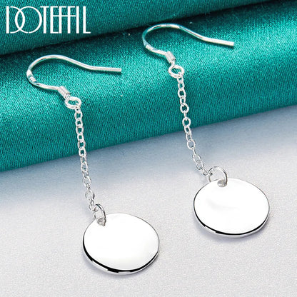 DOTEFFIL 925 Sterling Silver Smooth Bump Round Long Drop Earrings