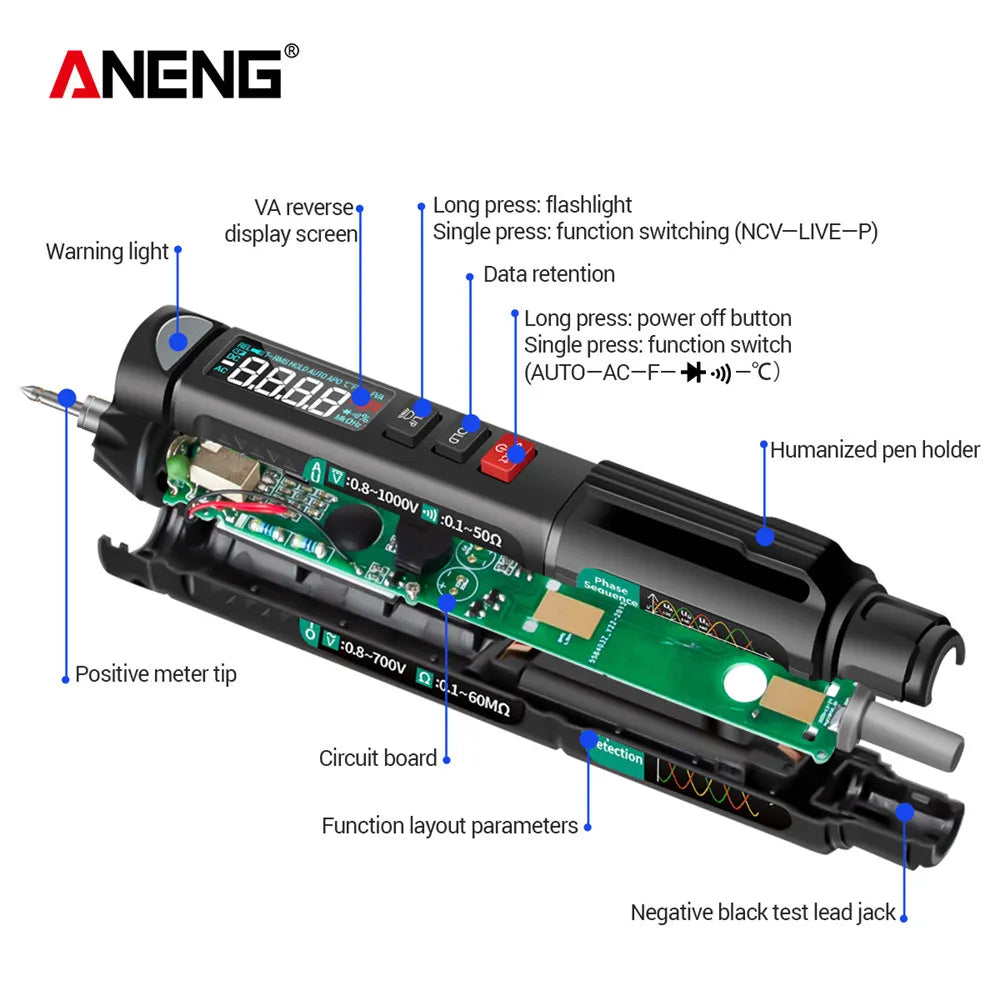 ANENG A3008 Digital Multimeter Auto Intelligent Sensor Pen Tester 6000 Counts NonContact Voltage Meter Multimetre polimetro