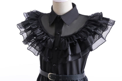 Baby Dress For Girls Balck Wednesday Costume Teenage Girl Birthday Cosplay Carnival Kids Princess Dresses+Belt Sets 5 7 12 14Yrs