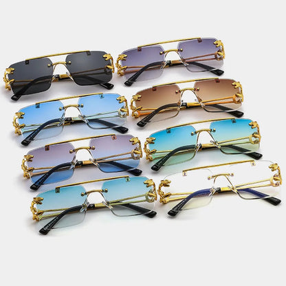 Fashion Metal Leopard Rimless Sunglasses Double Bridges Gradient Ocean Film Shades UV400