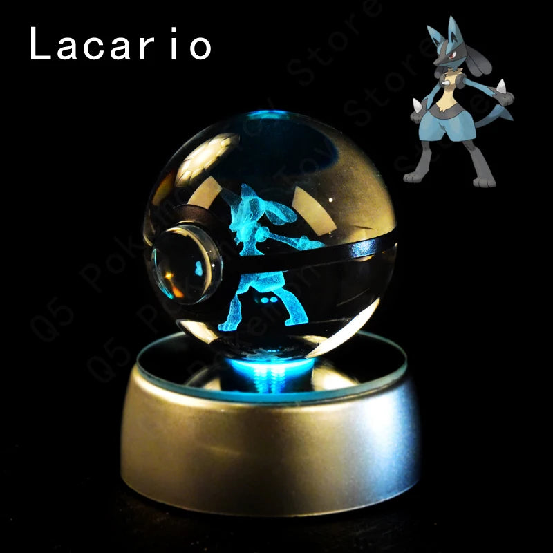 Pokemon 3D Crystal Ball Pikachu Gengar Mew Mewtwo Figurines Lamp Base Pokeball 3D Pokemon Glass Ball Statue Kids Birthday Gift