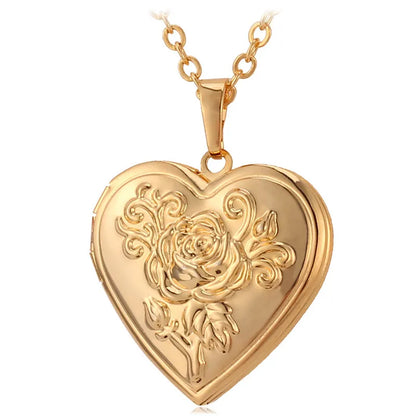 Collier médaillon cœur ouvrable U7, cadre Photo, pendentif fleur Rose