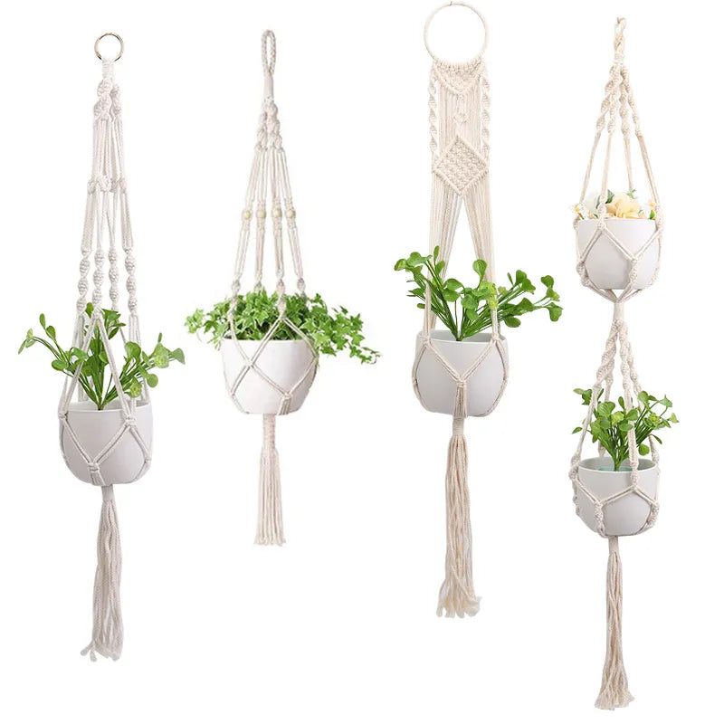 Macrame Handmade Plant Hanger Baskets Flower Pots Holder Balcony Hanging Decoration Knotted Lifting Rope Home Garden Supplies