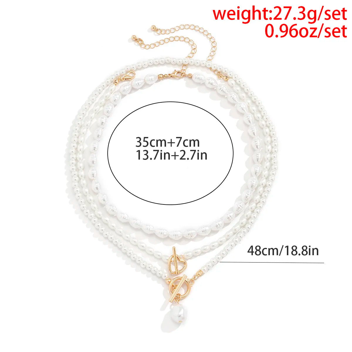 Ingemark Vintage Imitation-Pearl Heart OT Buckle Pendant Necklace Women Wedding Bridal Bead Chain Neck Accessories Jewelry New