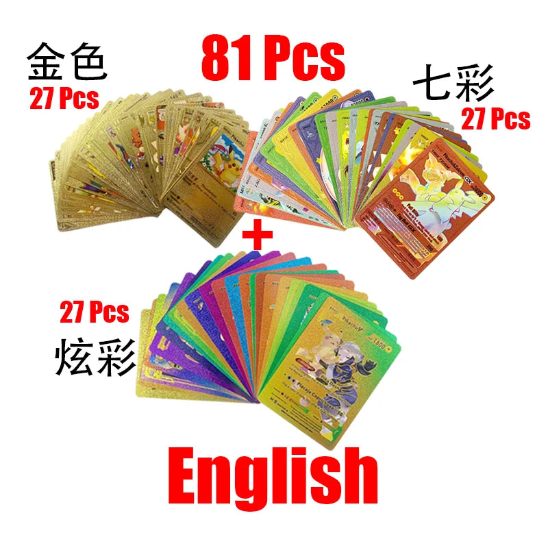 Pokemon Rainbow Cards Gold Silver Vmax GX Card Collection Battle Trainer Card Spanish English French Child Toys Christmas Gifts