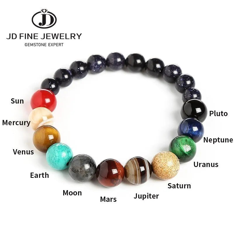 JD Natural Stone Eight Planets Bead Bracelets Men Women Universe Seven Chakra Bangle Yoga Energy Galaxy Solar Wristband Jewelry