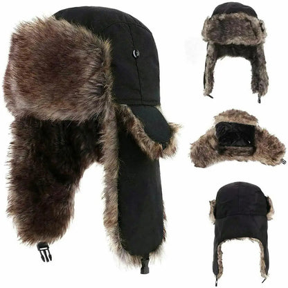 Men's Winter Trapper Aviator Trooper Earflap Warm Russian Waterproof Ski Hat Bomber Cap  Russian Warm Ear Protectors Hats