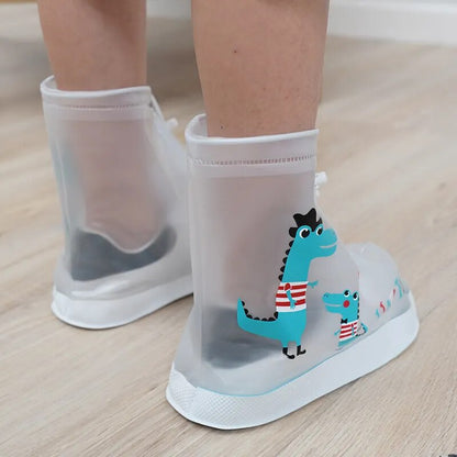 Kids Cartoon Dinosaur Waterproof Shoes Overshoes Galoshes Children Zipper Non-slip Elastic Rain Shoes Cover For Rain Boot