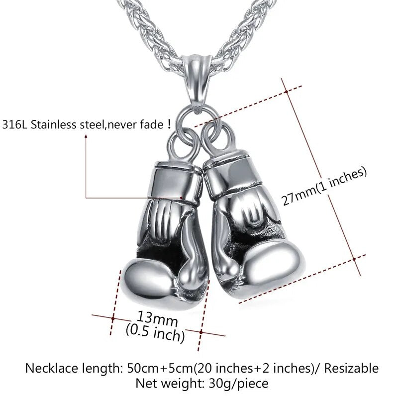 Boxing Necklace for Man 24" Wheat Link Chain Gloves Stainless Steel Sport GYM Fitness Fighting Pendant