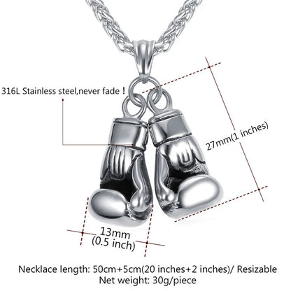 Boxing Necklace for Man 24" Wheat Link Chain Gloves Stainless Steel Sport GYM Fitness Fighting Pendant