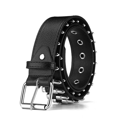 Ceinture décorative en cuir à balles creuses pour femmes, cloutée, à la mode, cadeau pour hommes, Goth Rock sauvage, ajustable, Punk, noire