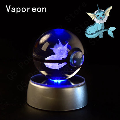 Pokemon 3D Crystal Ball Pikachu Gengar Mew Mewtwo Figurines Lamp Base Pokeball 3D Pokemon Glass Ball Statue Kids Birthday Gift