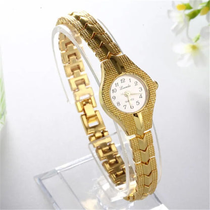 Damarmbandsklocka Mujer Golden Relojes Liten urtavla Quartz Fritid Populär Armbandsur Hour Kvinnlig Dam Elegant Relogio Clock