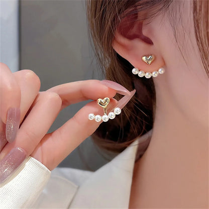 New Trend Korean Style Love Heart Pearl Earrings Cute Flower Rhinestone Stud Earrings For Women Fashion Jewelry Birthday Gifts