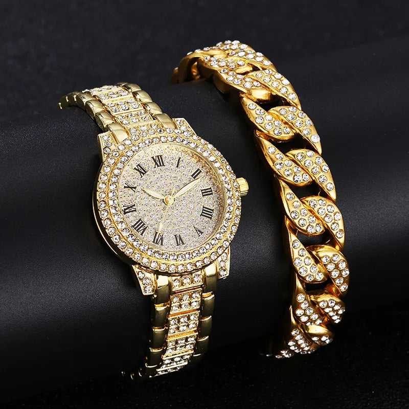 Diamond Damklockor Guldklocka Damarmbandsur Lyxmärke Rhinestone Damarmband Klockor Dam Relogio Feminino