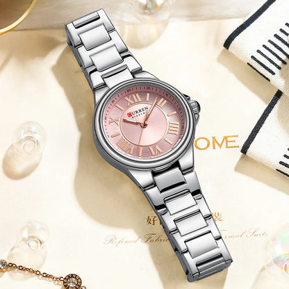 CURREN Romantic Charm Women's Wristwatches Fashion Design Thin Quartz Watch with Luminous Hands Stainless Steel Bracelet