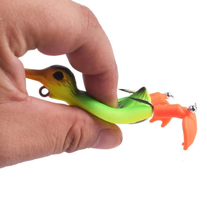 Topwater Ducking Silicone Fishing Soft Lures 9cm 11.5g Bass Frog Double Propeller Flipper Duck Wobblers Artificial Rubber Bait