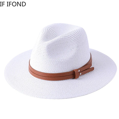 56-58-59-60CM Ny naturlig Panama Mjukformad stråhatt Sommar Dam/Män Bred brättad Strandsolkeps UV-skydd Fedora-hatt