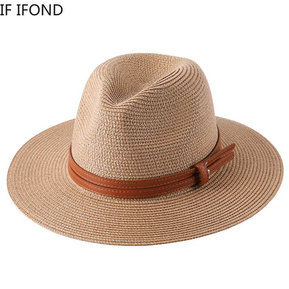 56-58-59-60CM Ny naturlig Panama Mjukformad stråhatt Sommar Dam/Män Bred brättad Strandsolkeps UV-skydd Fedora-hatt