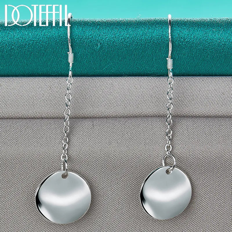 DOTEFFIL 925 Sterling Silver Smooth Bump Round Long Drop Earrings